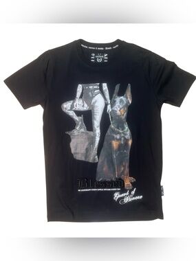 Sz M Black Graphic 'Guard of Honour' Dog T-Shirt (Blessed Brand)